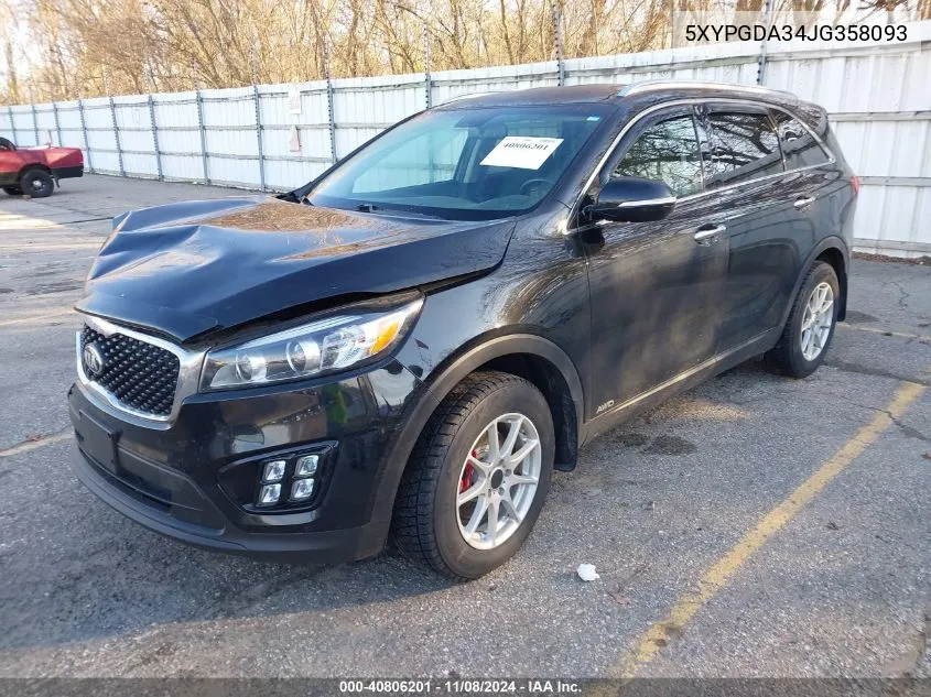 2018 Kia Sorento 2.4L Lx VIN: 5XYPGDA34JG358093 Lot: 40806201