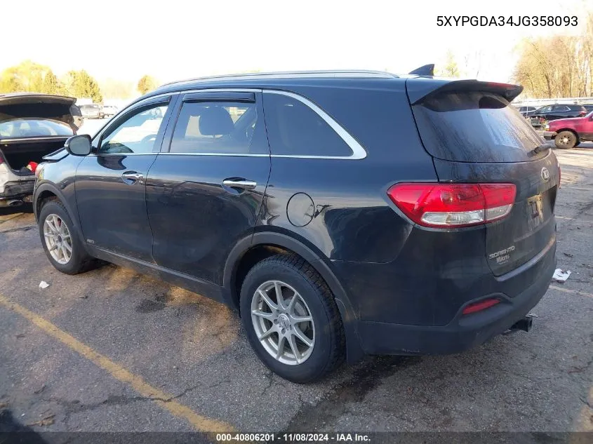 2018 Kia Sorento 2.4L Lx VIN: 5XYPGDA34JG358093 Lot: 40806201