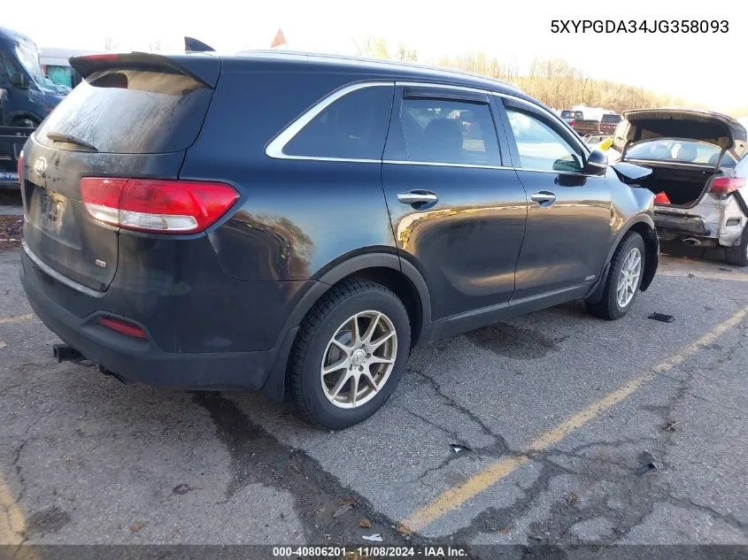 2018 Kia Sorento 2.4L Lx VIN: 5XYPGDA34JG358093 Lot: 40806201