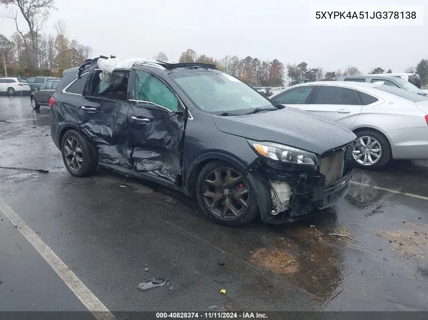 2018 Kia Sorento 3.3L Sx VIN: 5XYPK4A51JG378138 Lot: 40828374