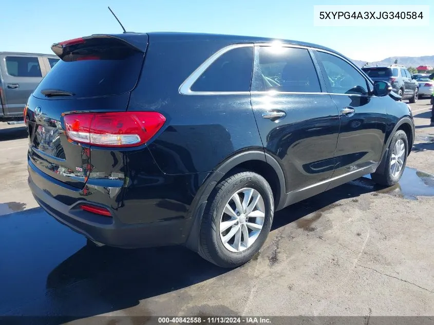 2018 Kia Sorento 2.4L L VIN: 5XYPG4A3XJG340584 Lot: 40842558