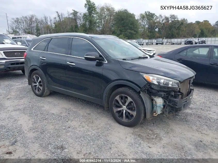 2018 Kia Sorento 3.3L Ex VIN: 5XYPH4A58JG365627 Lot: 40843214