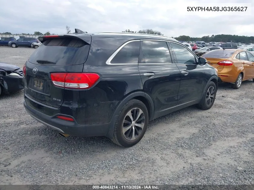 2018 Kia Sorento 3.3L Ex VIN: 5XYPH4A58JG365627 Lot: 40843214