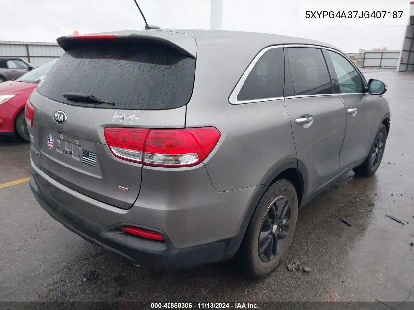 2018 Kia Sorento 2.4L L VIN: 5XYPG4A37JG407187 Lot: 40858306