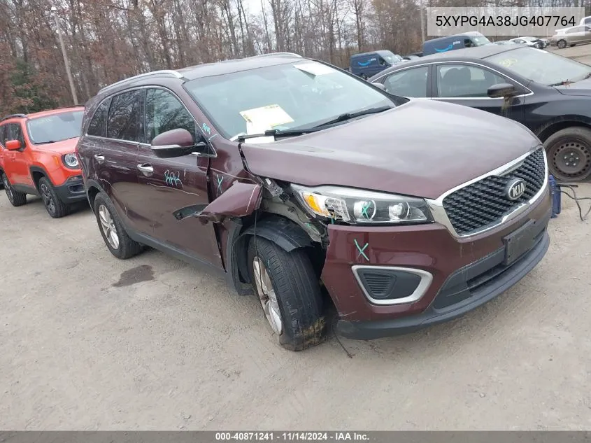 2018 Kia Sorento 2.4L Lx VIN: 5XYPG4A38JG407764 Lot: 40871241