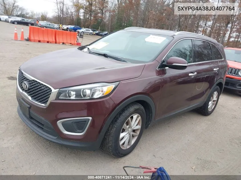 2018 Kia Sorento 2.4L Lx VIN: 5XYPG4A38JG407764 Lot: 40871241