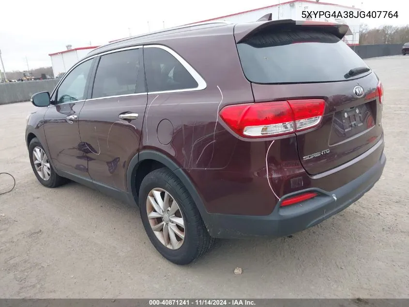 2018 Kia Sorento 2.4L Lx VIN: 5XYPG4A38JG407764 Lot: 40871241