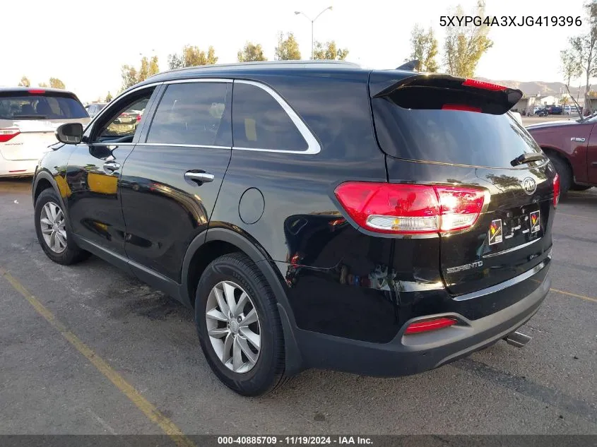 2018 Kia Sorento 2.4L Lx VIN: 5XYPG4A3XJG419396 Lot: 40885709