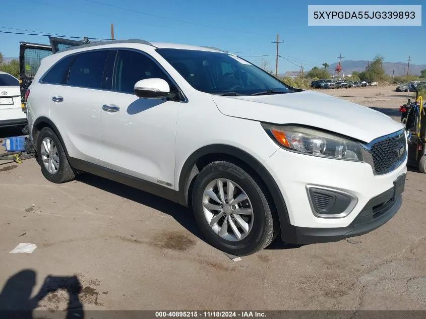 2018 Kia Sorento 3.3L Lx VIN: 5XYPGDA55JG339893 Lot: 40895215