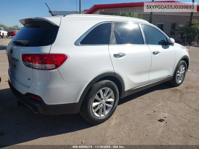 2018 Kia Sorento 3.3L Lx VIN: 5XYPGDA55JG339893 Lot: 40895215