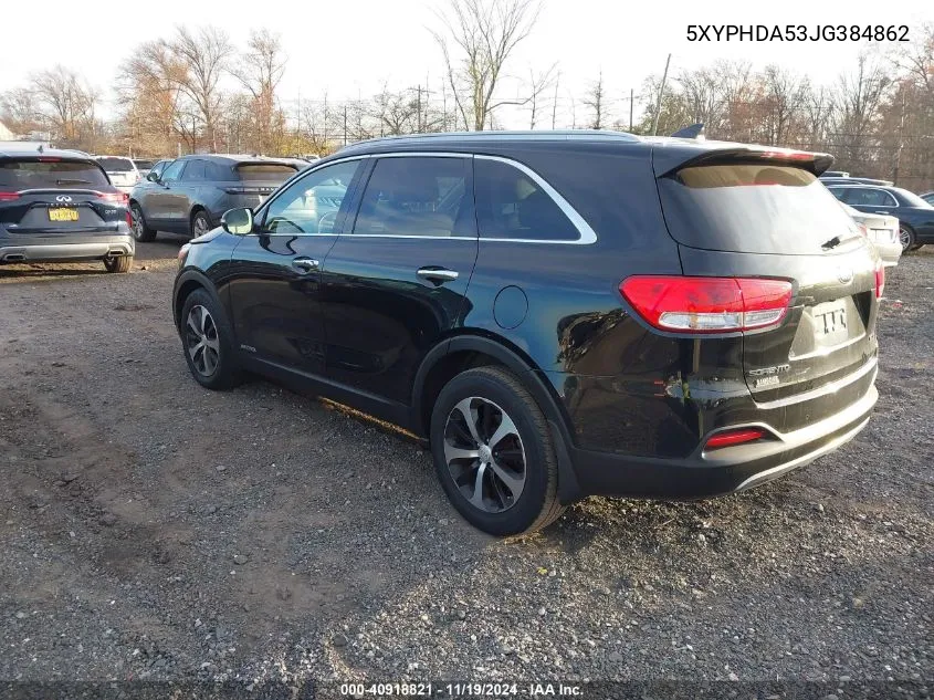 2018 Kia Sorento 3.3L Ex VIN: 5XYPHDA53JG384862 Lot: 40918821