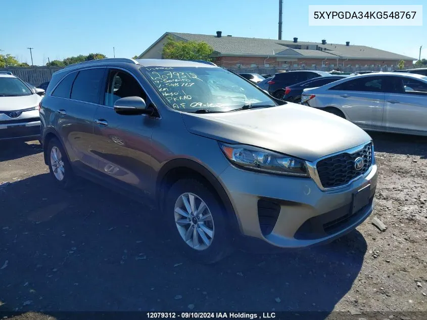 2019 Kia Sorento VIN: 5XYPGDA34KG548767 Lot: 12079312