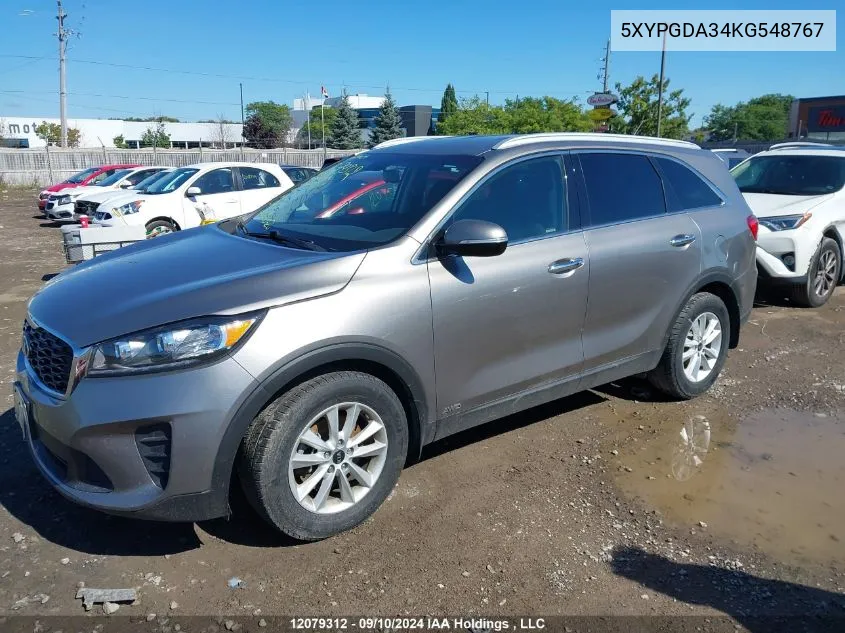 2019 Kia Sorento VIN: 5XYPGDA34KG548767 Lot: 12079312