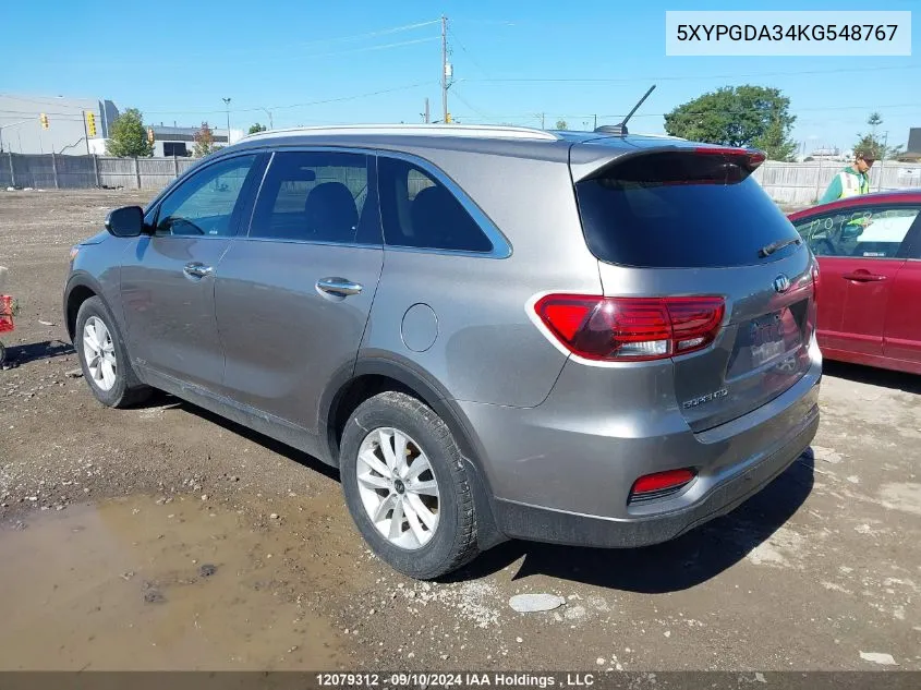 2019 Kia Sorento VIN: 5XYPGDA34KG548767 Lot: 12079312