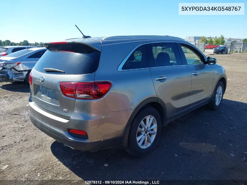 2019 Kia Sorento VIN: 5XYPGDA34KG548767 Lot: 12079312