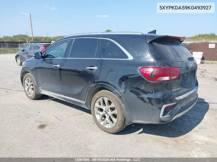 2019 Kia Sorento VIN: 5XYPKDA59KG493927 Lot: 12081508