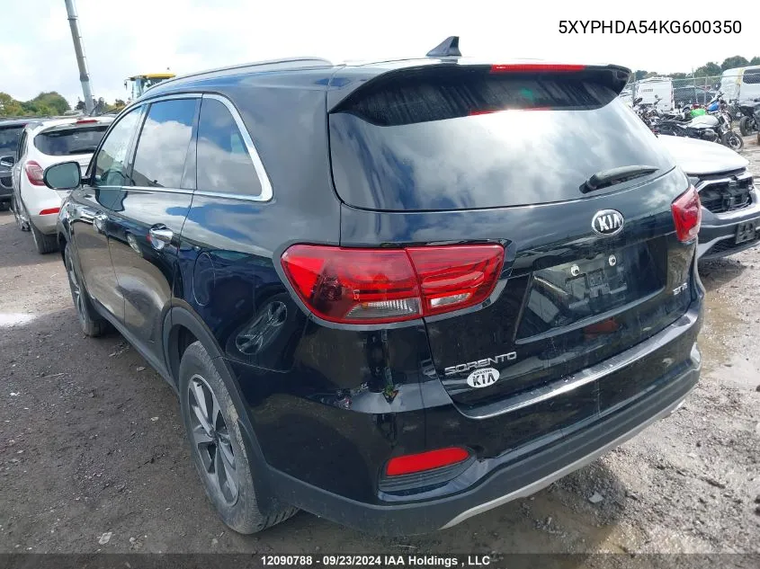 2019 Kia Sorento VIN: 5XYPHDA54KG600350 Lot: 12090788