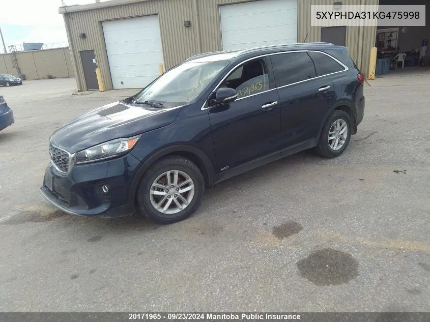 5XYPHDA31KG475998 2019 Kia Sorento Ex