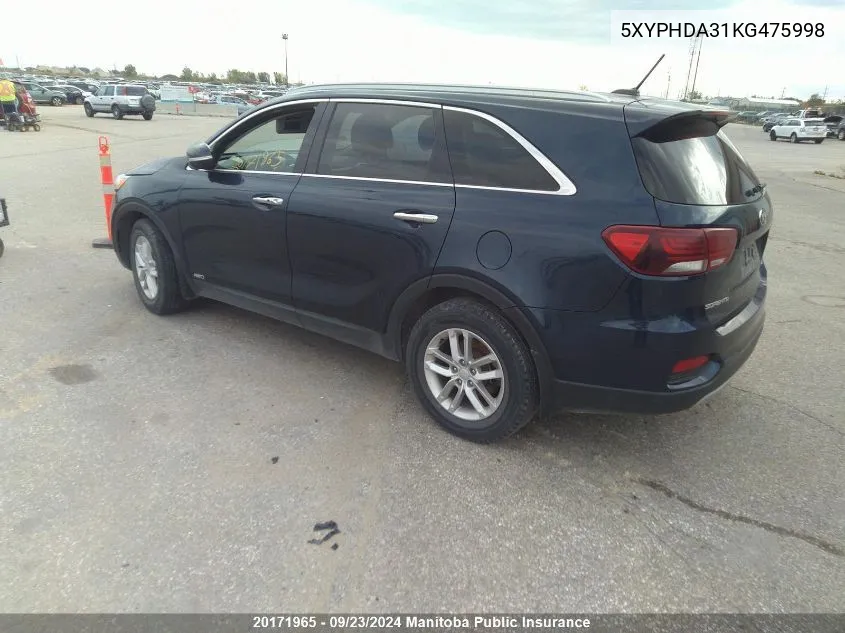 5XYPHDA31KG475998 2019 Kia Sorento Ex