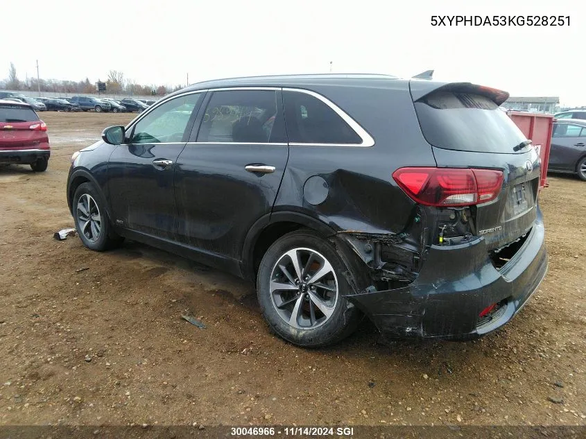 2019 Kia Sorento Ex/Ex Sport VIN: 5XYPHDA53KG528251 Lot: 30046966