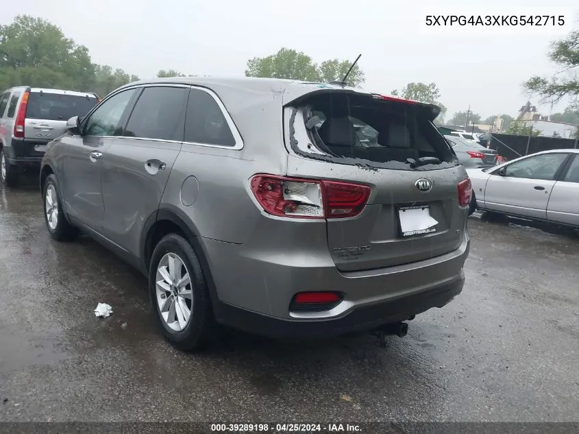 2019 Kia Sorento 2.4L Lx VIN: 5XYPG4A3XKG542715 Lot: 39289198