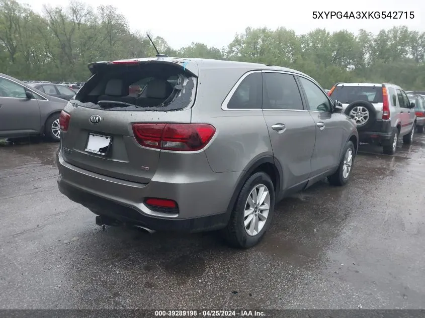 2019 Kia Sorento 2.4L Lx VIN: 5XYPG4A3XKG542715 Lot: 39289198