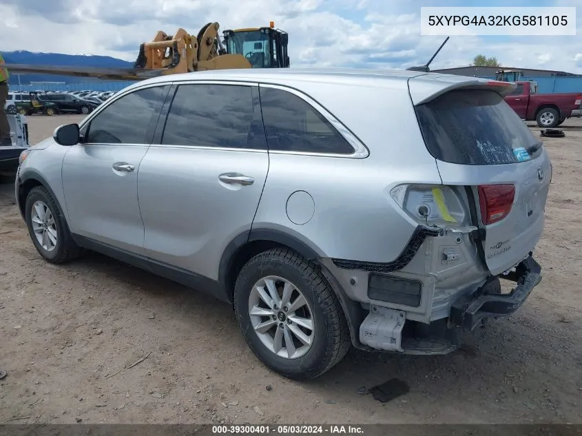 5XYPG4A32KG581105 2019 Kia Sorento 2.4L L