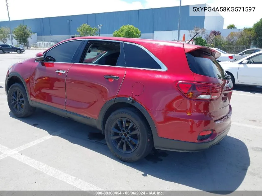 2019 Kia Sorento 3.3L Lx VIN: 5XYPG4A58KG571597 Lot: 39360454