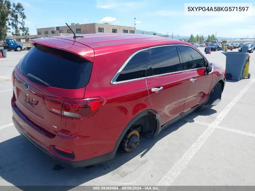 2019 Kia Sorento 3.3L Lx VIN: 5XYPG4A58KG571597 Lot: 39360454