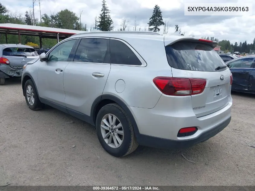 2019 Kia Sorento 2.4L Lx VIN: 5XYPG4A36KG590163 Lot: 39364572