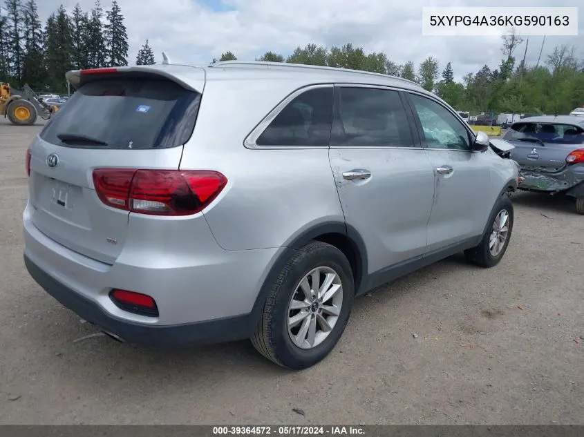 2019 Kia Sorento 2.4L Lx VIN: 5XYPG4A36KG590163 Lot: 39364572