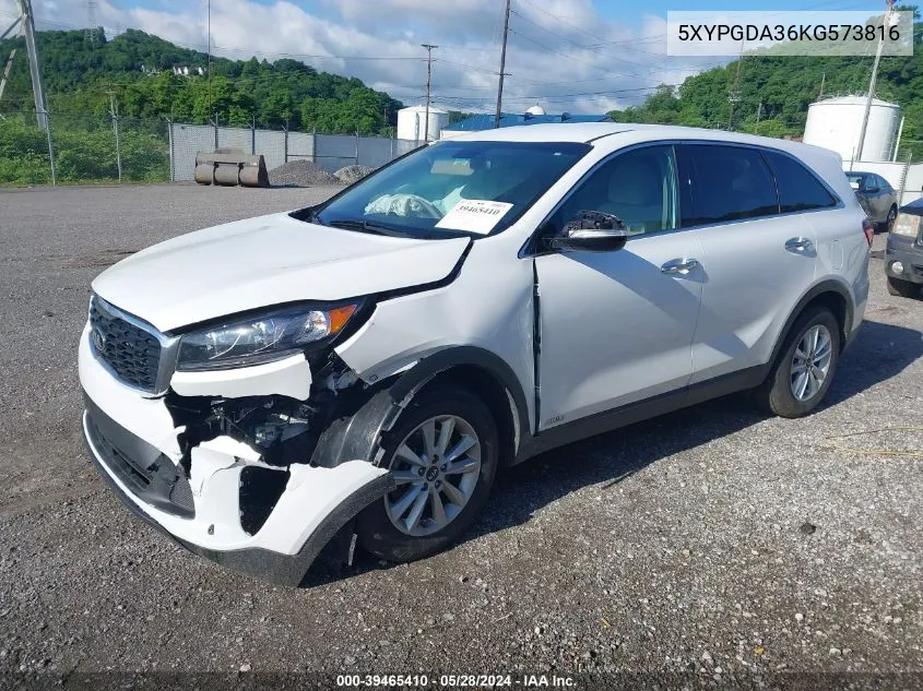 2019 Kia Sorento 2.4L Lx VIN: 5XYPGDA36KG573816 Lot: 39465410