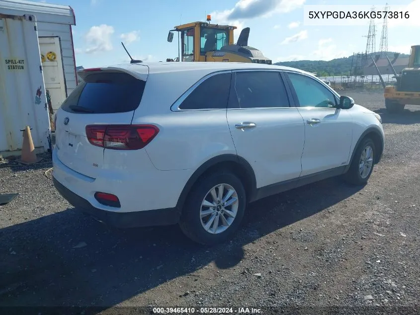 2019 Kia Sorento 2.4L Lx VIN: 5XYPGDA36KG573816 Lot: 39465410