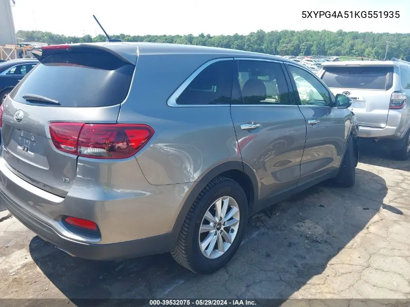 2019 Kia Sorento 3.3L Lx VIN: 5XYPG4A51KG551935 Lot: 39532075