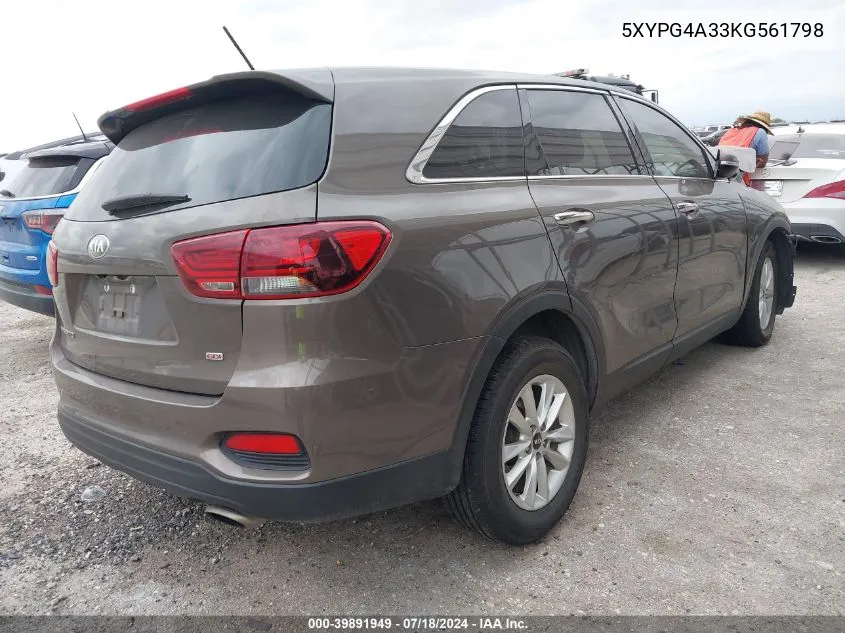 2019 Kia Sorento 2.4L Lx VIN: 5XYPG4A33KG561798 Lot: 39891949