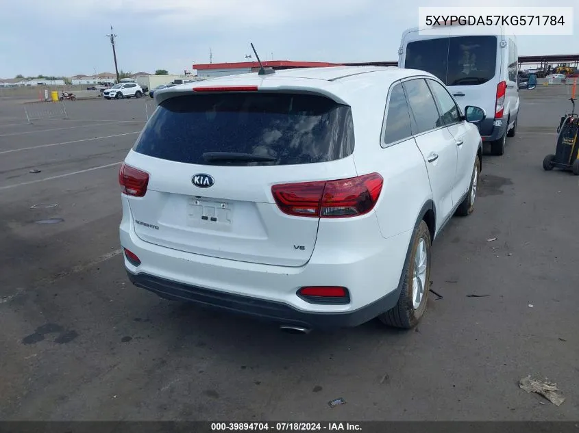 2019 Kia Sorento 3.3L Lx VIN: 5XYPGDA57KG571784 Lot: 39894704