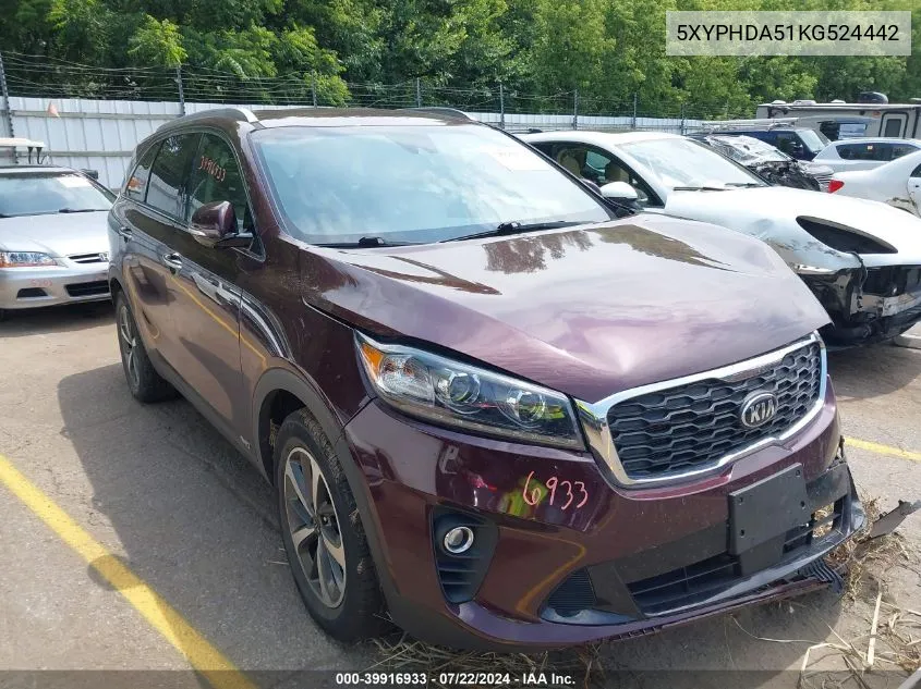 5XYPHDA51KG524442 2019 Kia Sorento 3.3L Ex