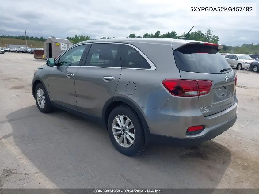 2019 Kia Sorento 3.3L Lx VIN: 5XYPGDA52KG457482 Lot: 39924959