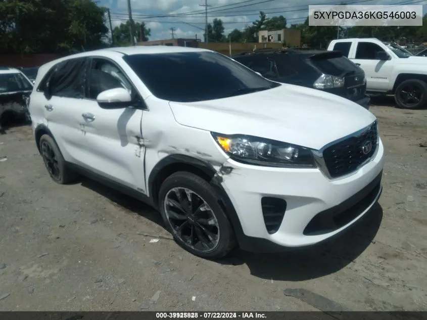 2019 Kia Sorento 2.4L Lx VIN: 5XYPGDA36KG546003 Lot: 39925828