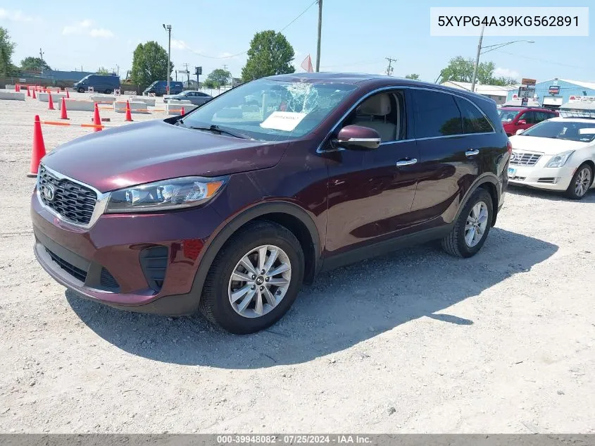 2019 Kia Sorento 2.4L Lx VIN: 5XYPG4A39KG562891 Lot: 39948082