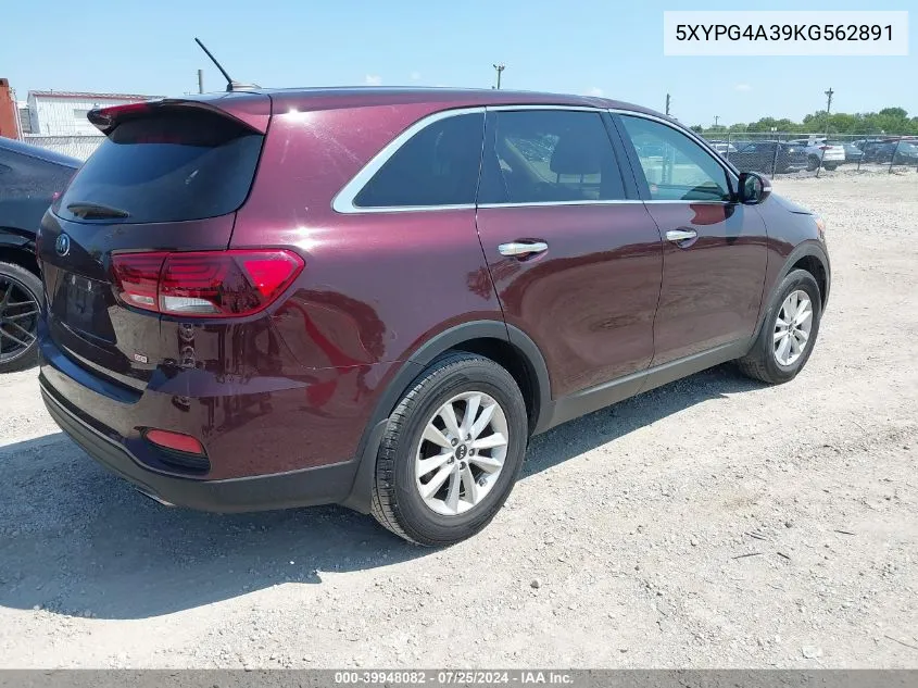 5XYPG4A39KG562891 2019 Kia Sorento 2.4L Lx