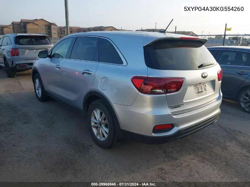 5XYPG4A30KG554260 2019 Kia Sorento 2.4L Lx