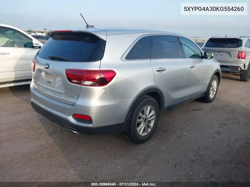 2019 Kia Sorento 2.4L Lx VIN: 5XYPG4A30KG554260 Lot: 39966945