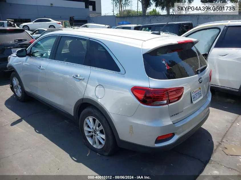 5XYPG4A39KG501735 2019 Kia Sorento 2.4L Lx