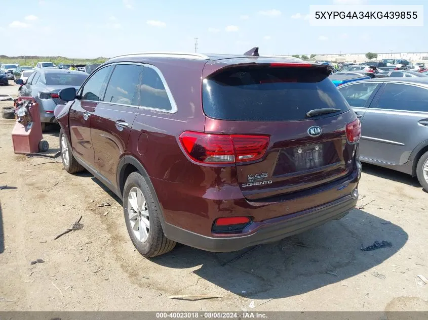 2019 Kia Sorento 2.4L Lx VIN: 5XYPG4A34KG439855 Lot: 40023018