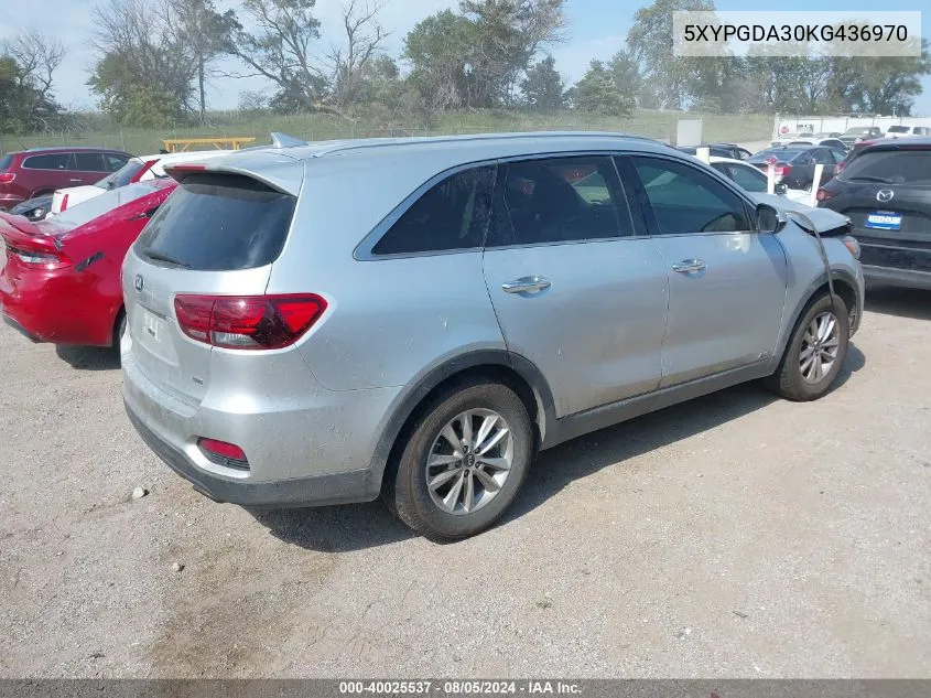 2019 Kia Sorento 2.4L Lx VIN: 5XYPGDA30KG436970 Lot: 40025537