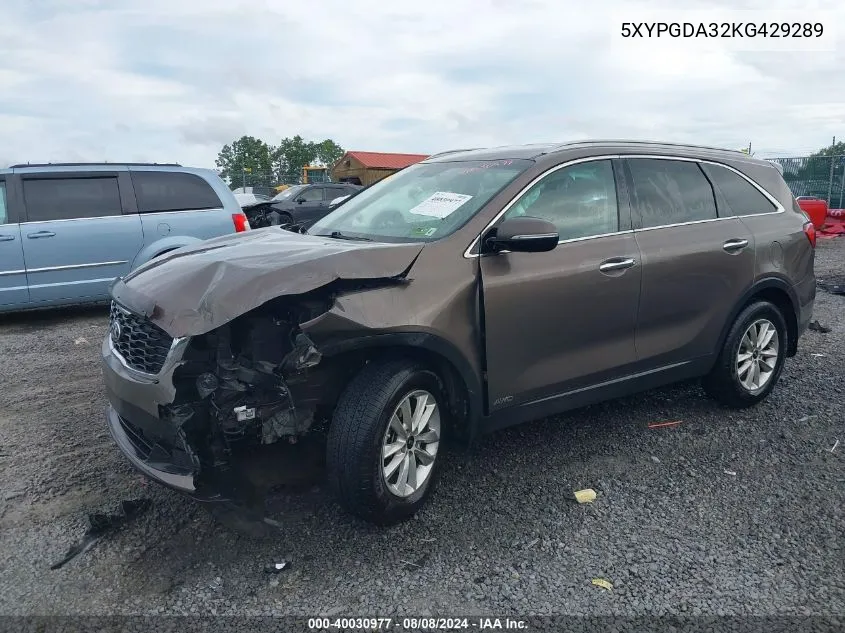 5XYPGDA32KG429289 2019 Kia Sorento 2.4L Lx