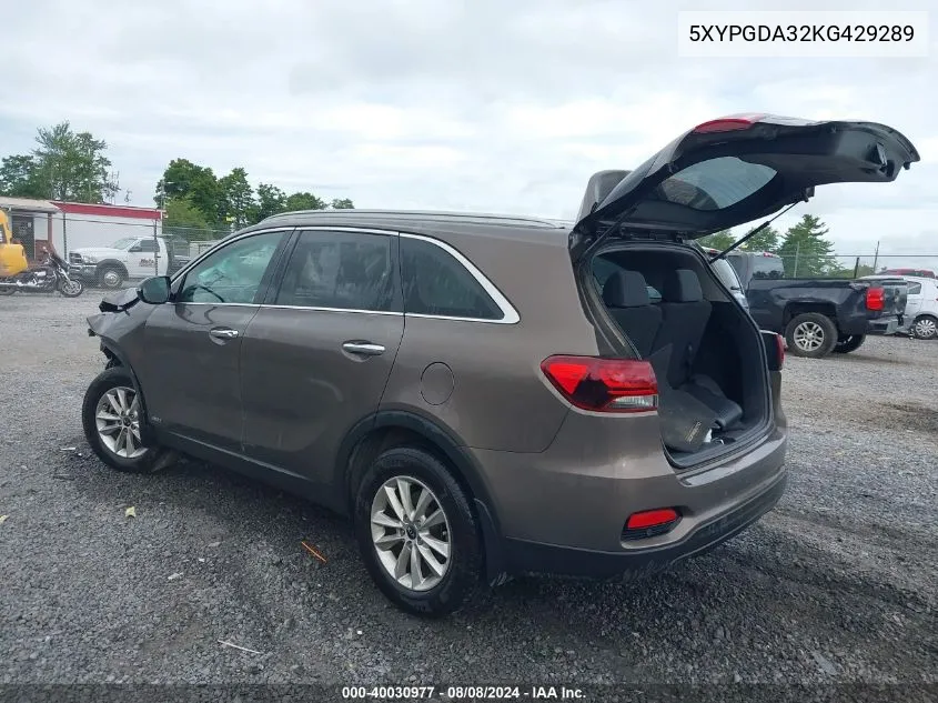 2019 Kia Sorento 2.4L Lx VIN: 5XYPGDA32KG429289 Lot: 40030977