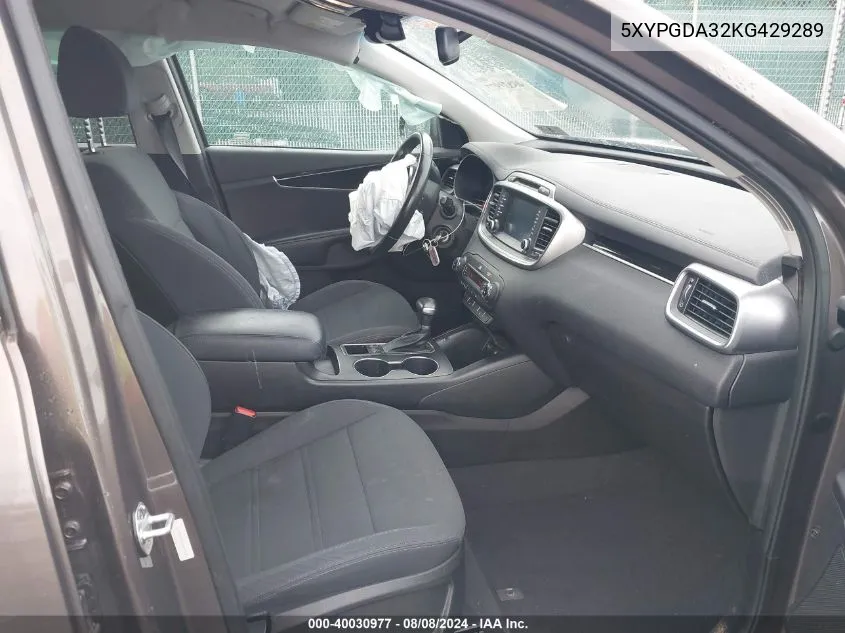 5XYPGDA32KG429289 2019 Kia Sorento 2.4L Lx