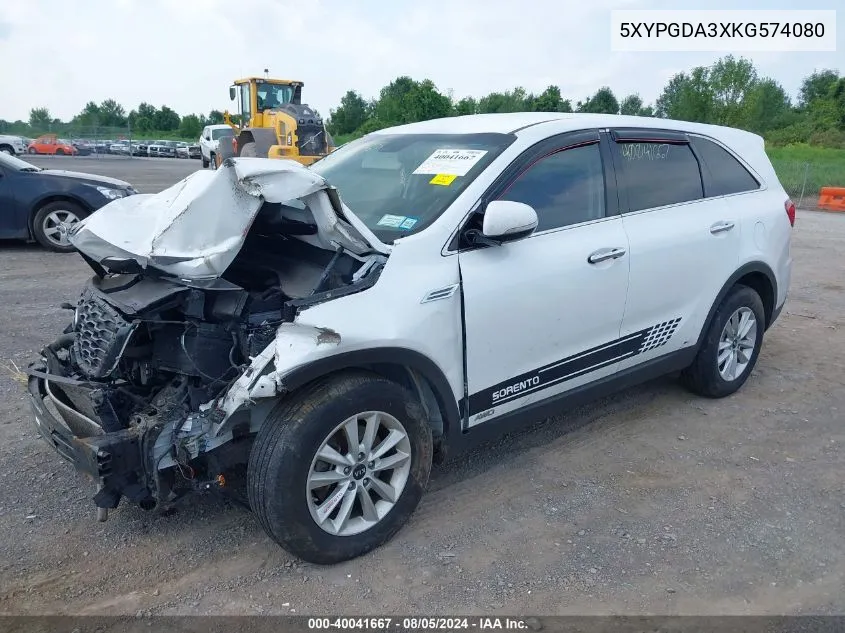 5XYPGDA3XKG574080 2019 Kia Sorento 2.4L Lx